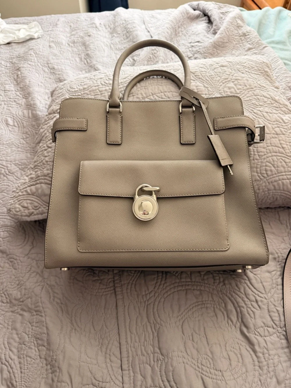 Michael Kors Taupe Leather Chain-Handle Tote